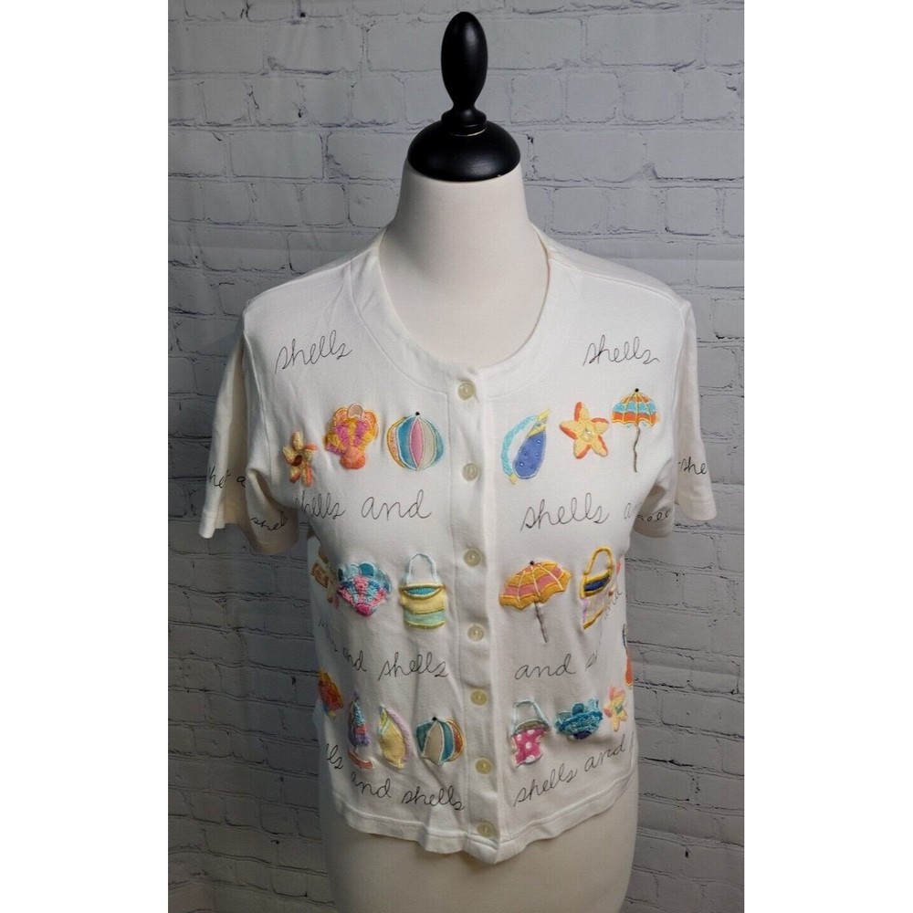 Vintage Berek by Takako Sakon Beach Theme Button Up Cotton Top size Med